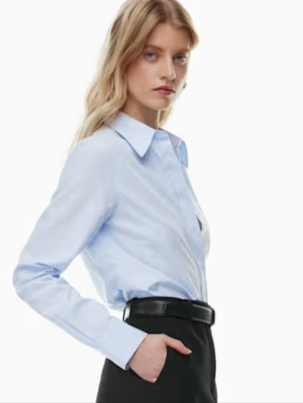 Babaton New Essential Classic Poplin Shirt Light Blue Pin Stripe